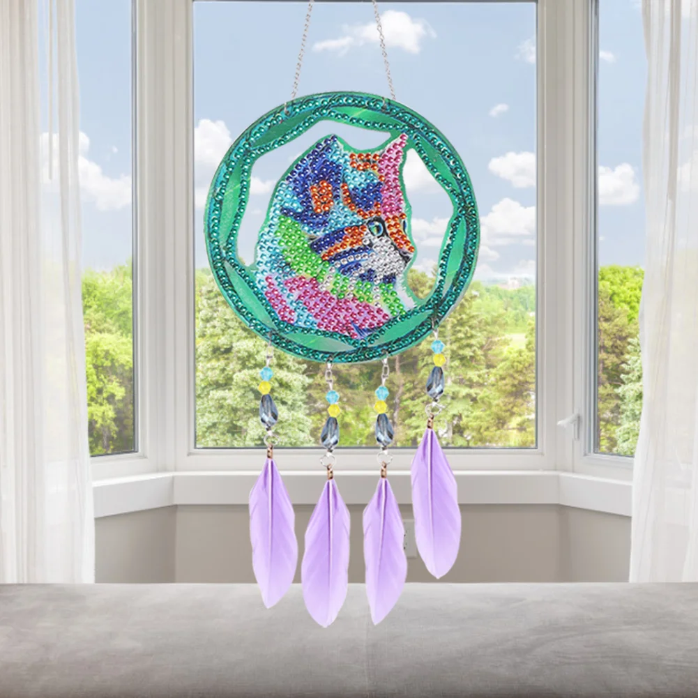 DIY Diamond Painting Dream Light Catcher Wind Chime - Cat