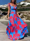 Floral-Print Flared Sleeves Square-Neck Maxi Dress