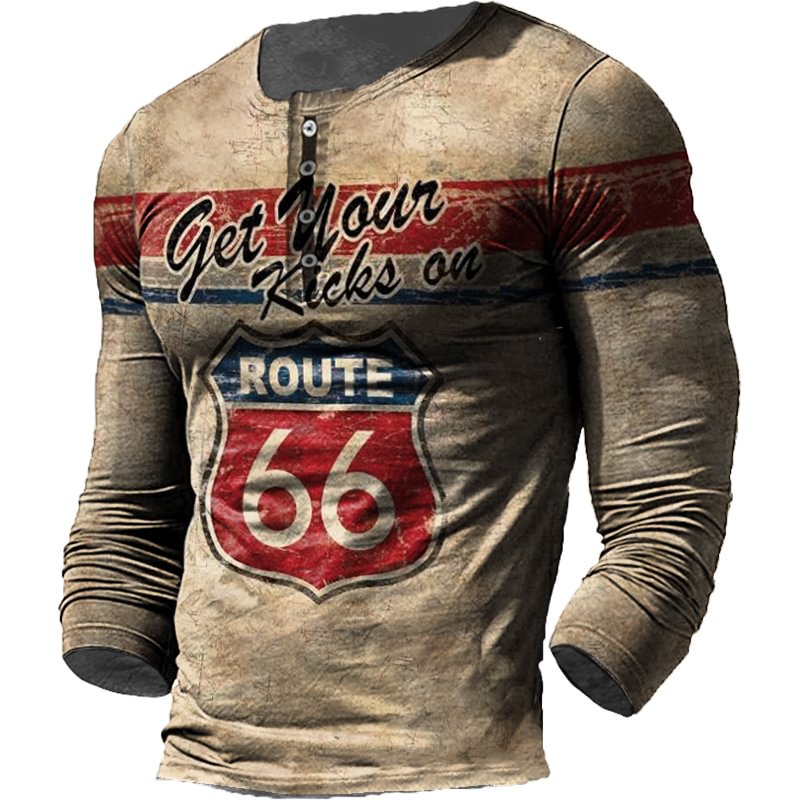 Mens Outdoor Vintage Route 66 Print Shirt-Compassnice®