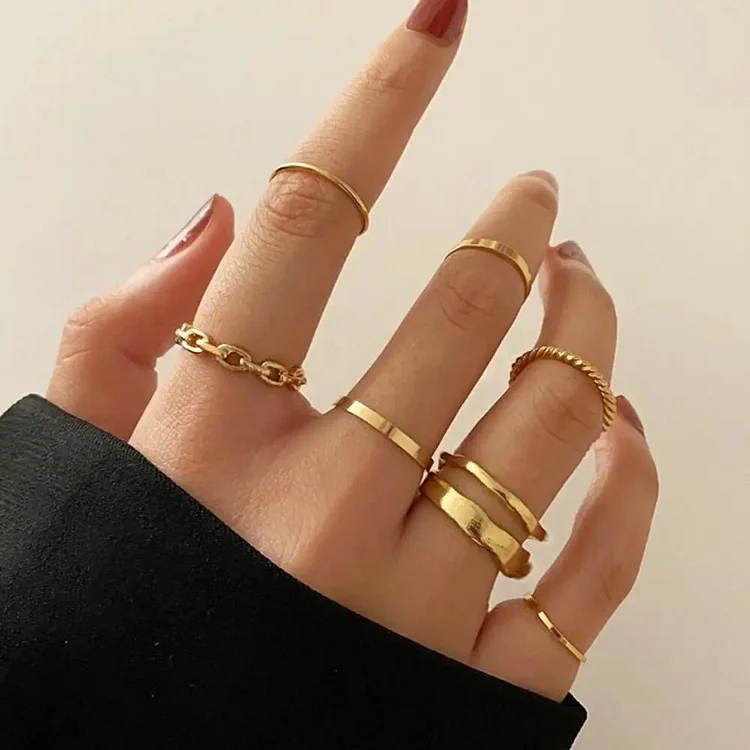 Punk Metal Rings Set For Women Fashion Geometric Irregular Finger Thin Knuckles Rings Party Jewelry Female Trendy Joint Rings