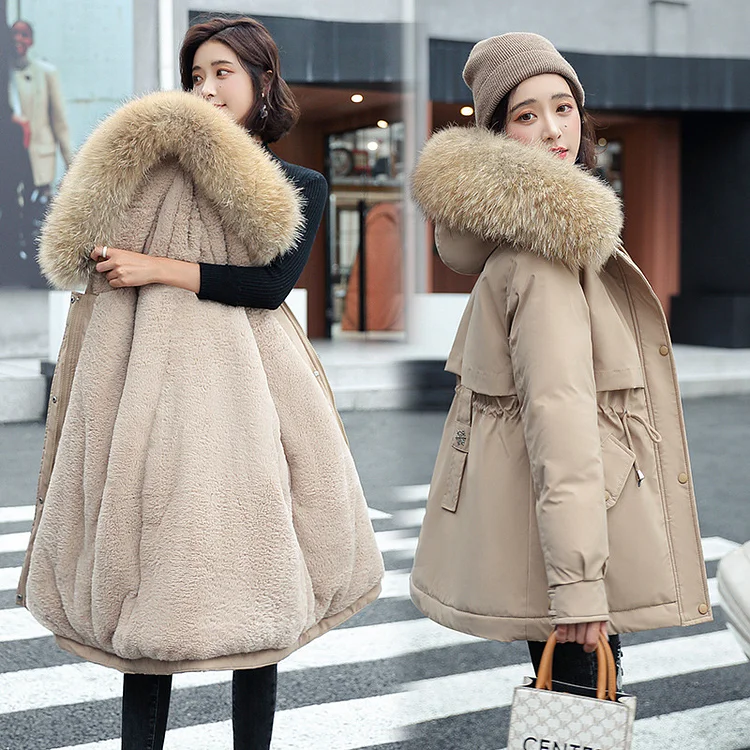PASUXI Women Parka Jacket, Winter Fashion Warm Long Hood Coat with Faux Fur Collar huanwei