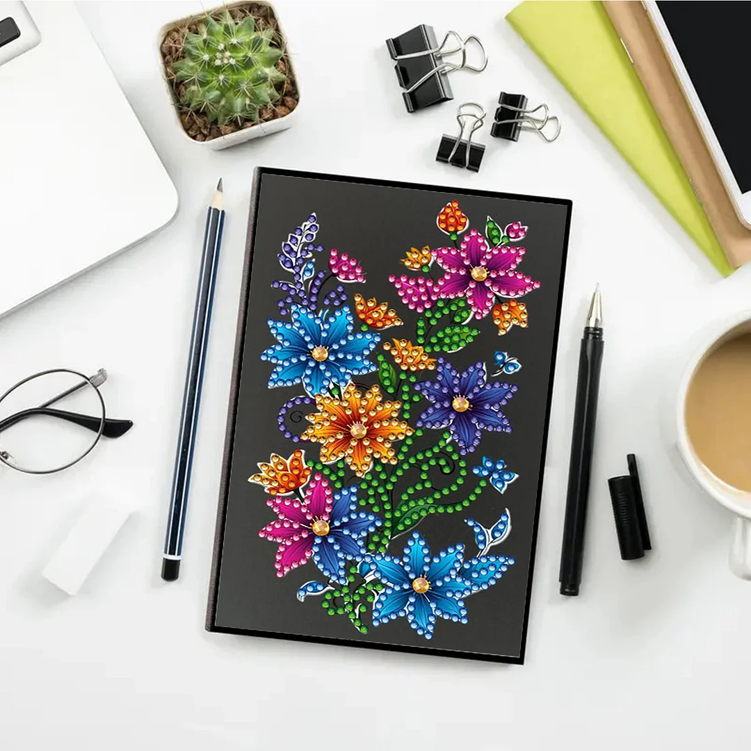 5D DIY Rhinestone Art Painting Notebook Kit for Holiday Birthday Gift (Flower)