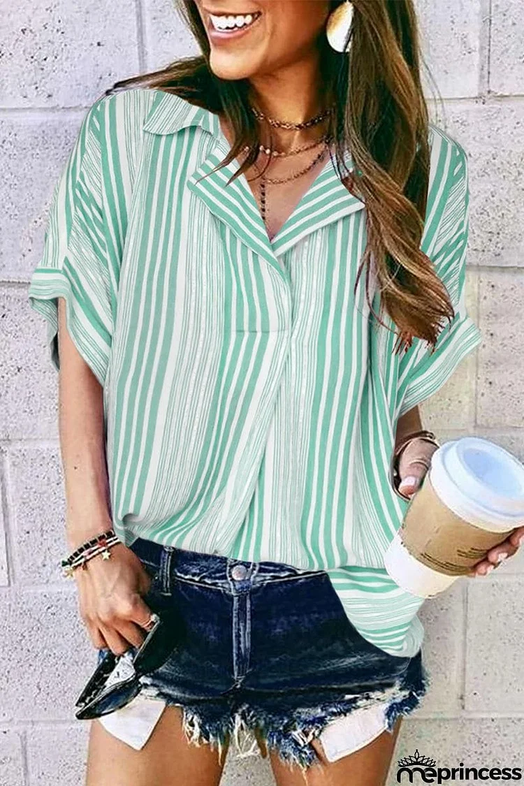 Elegant Striped Patchwork V Neck Tops