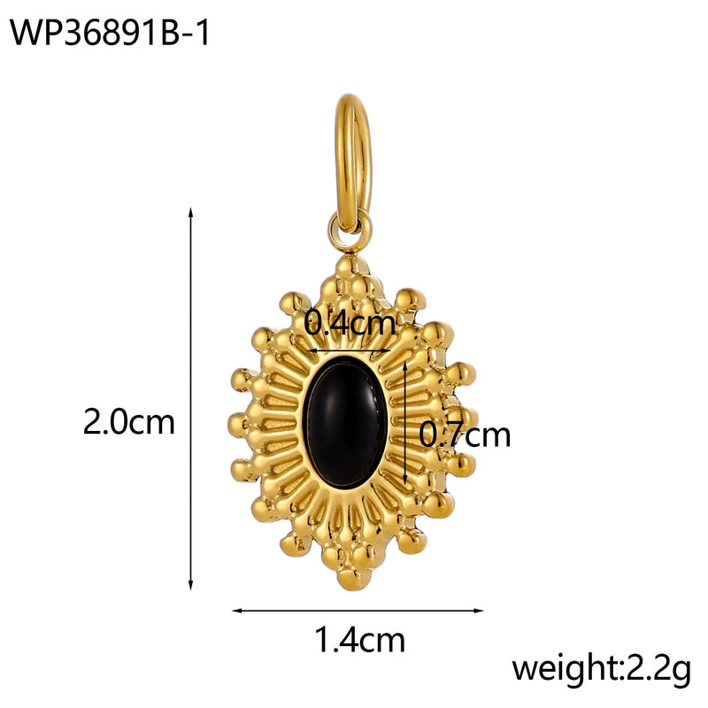 1 Piece 14 * 20mm 304 Stainless Steel Natural Stone Oval Pendant Jewelry Accessories