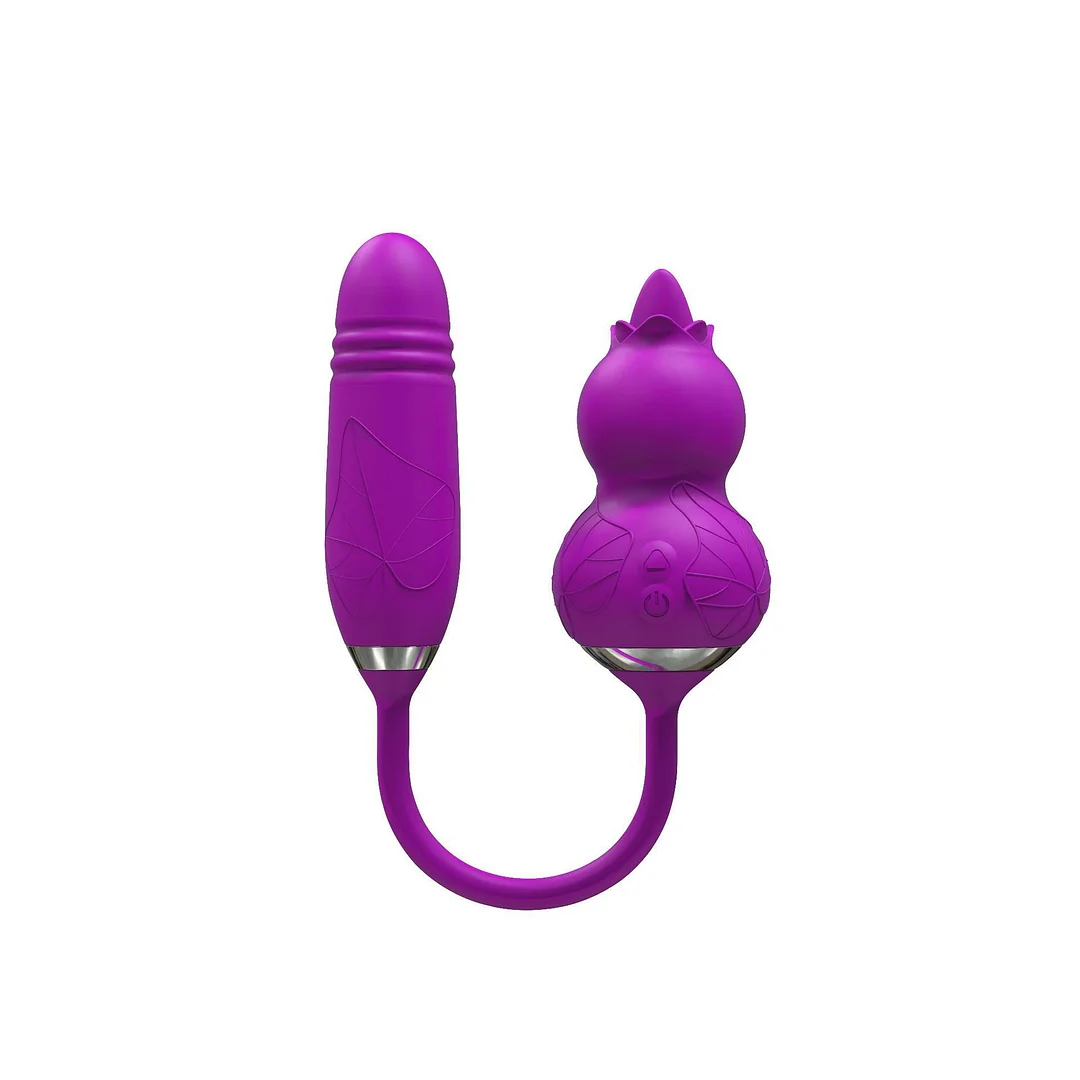 Gourd Tongue Licking Vibrator Thrusting Dildo Nipple Clitoris Stimulator - Rose Toy