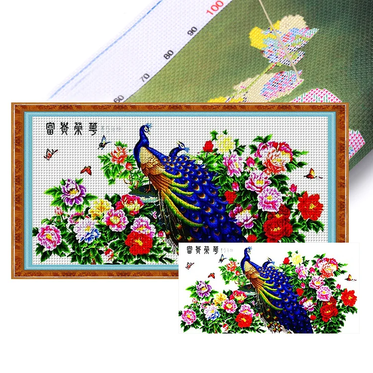 Joy Sunday Wealth And Prosperity (Peacock Version) 14CT Stamped Cross Stitch 136*71CM