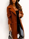 Stylish Lapel Collar Buttoned Pocket Solid Color Simple Woolen Outerwear