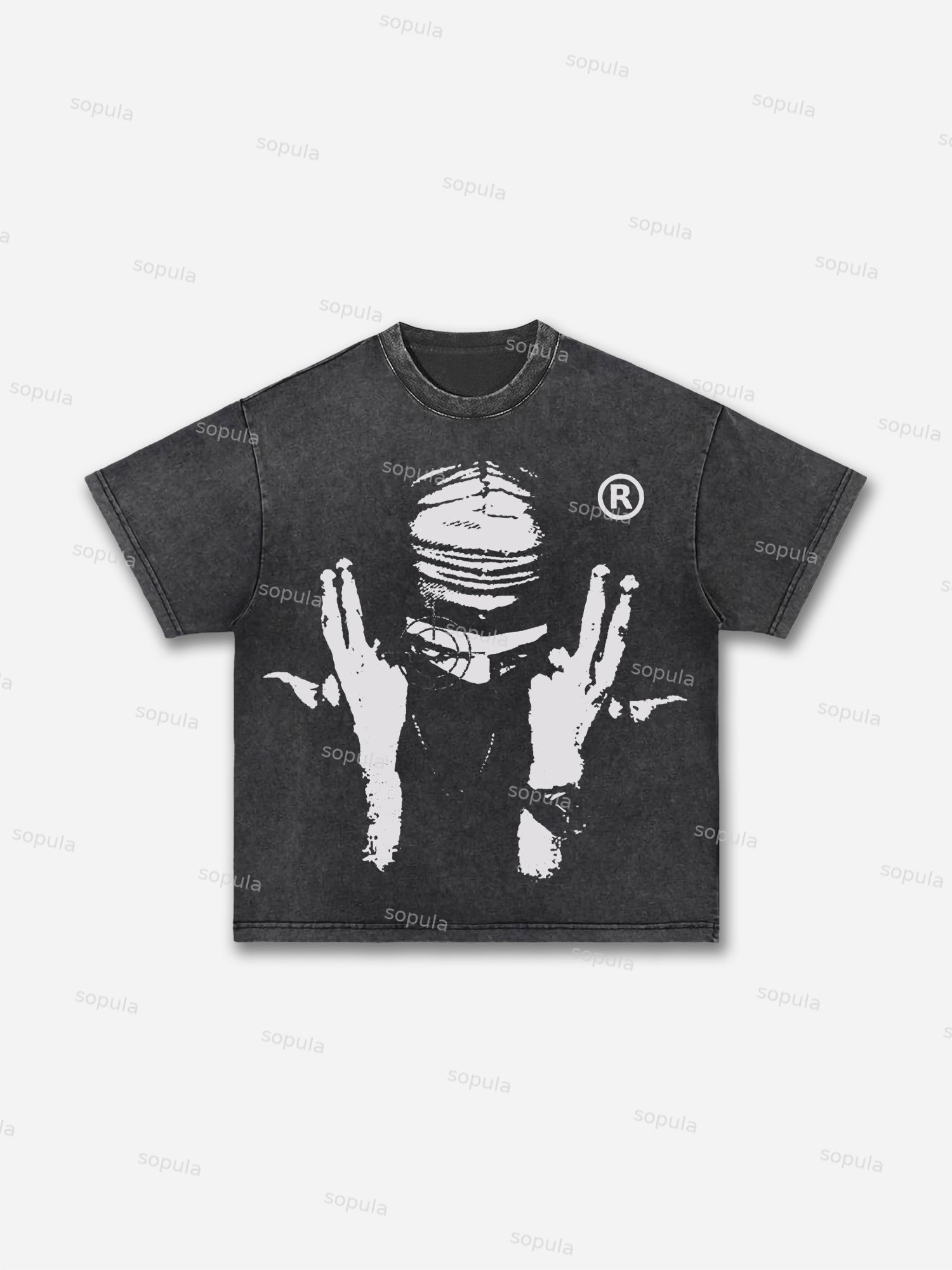 Street Gangster Graphic Print Acid Wash T-shirt - Sopula｜Premium Graphic Tees & Graphic Clothing