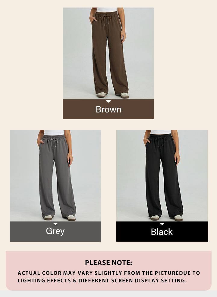 KatchMe Women's Casual High Waist Striped Wide Leg Trousers, Sporty Drawstring Waist Side Pocket Outfit, Minimalist Versatile Women's Bottom