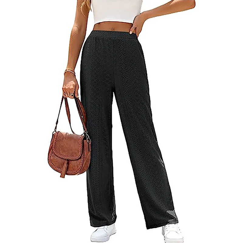 Zingj Casual Solid Color Hollow Elastic Waist Pants