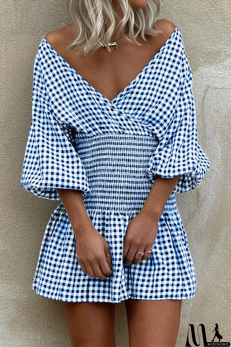 MidiSono - Casual Plaid V Neck Waist Skirt Dresses(5 Colors)