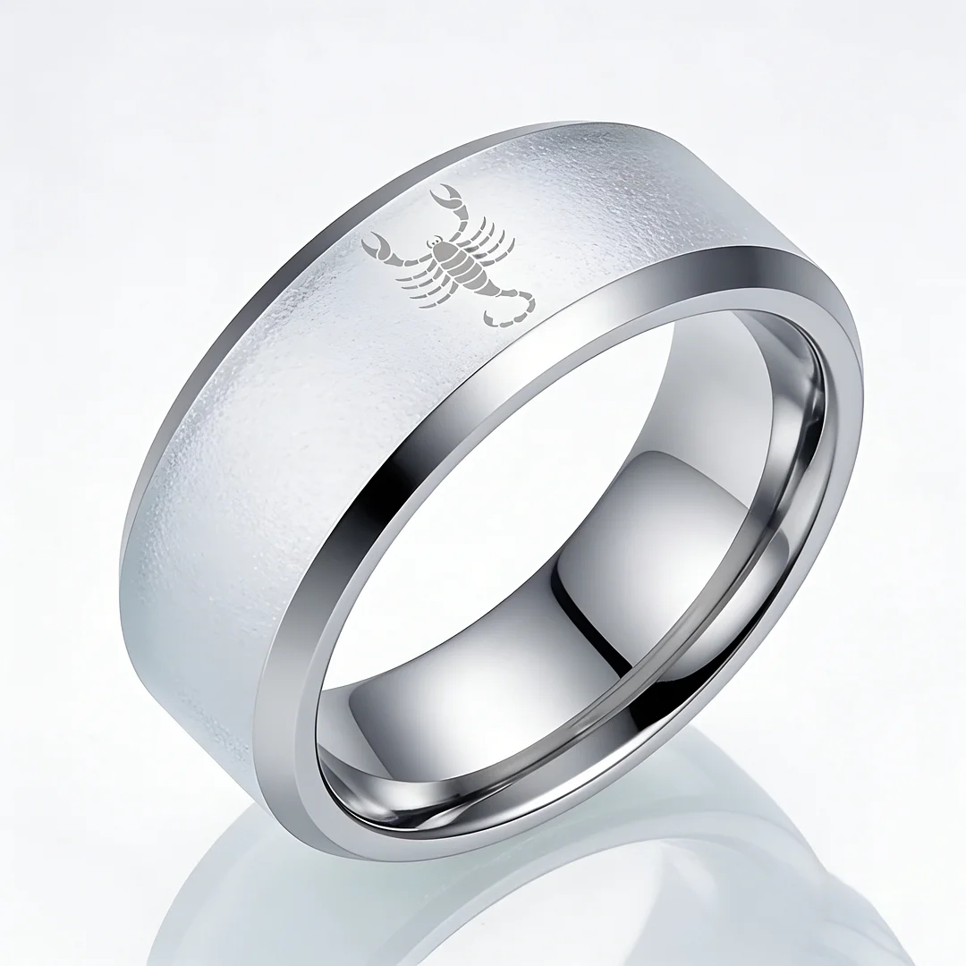 Beveled Edges Sliver Laser Etched Couple Tungsten Carbide Rings Sliver Scorpio Tungsten Wedding Bands 4MM 6MM 8MM Width