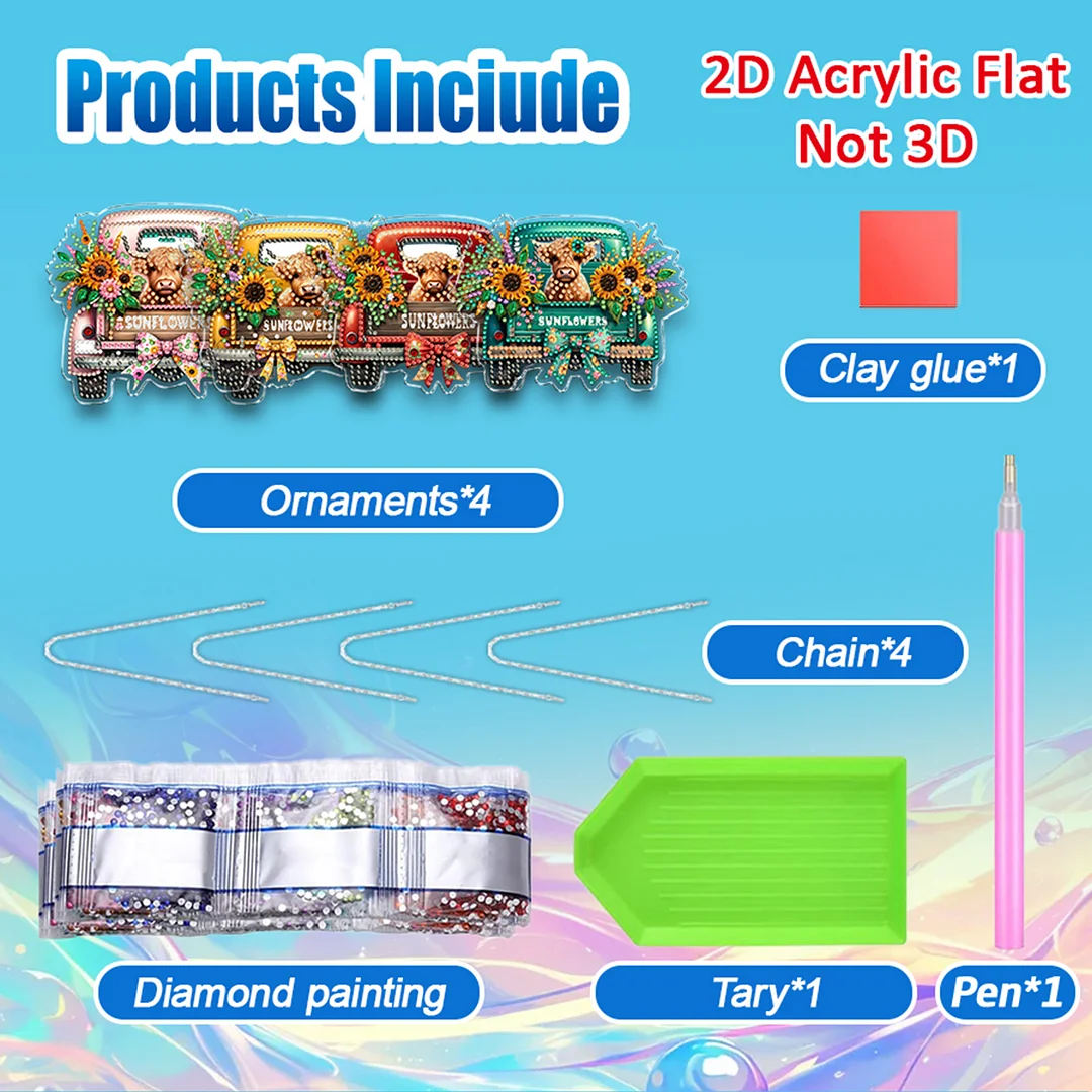 4Pcs Yak Cart 2D Flat DIY Special Shape Hanging Diamond Art Kits Wall Door Decor