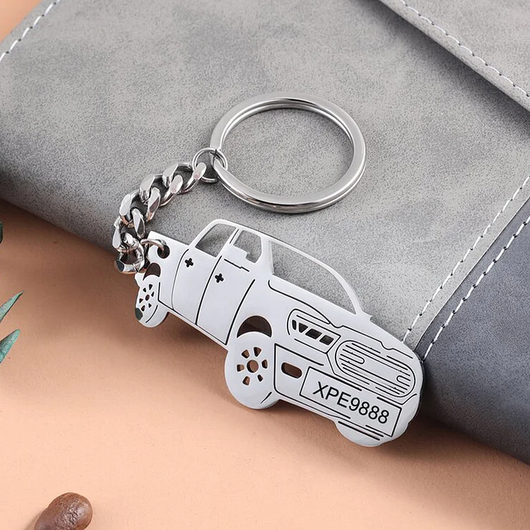 Personalised Ram Pickup Car with Custom Name Number Plate Keychain