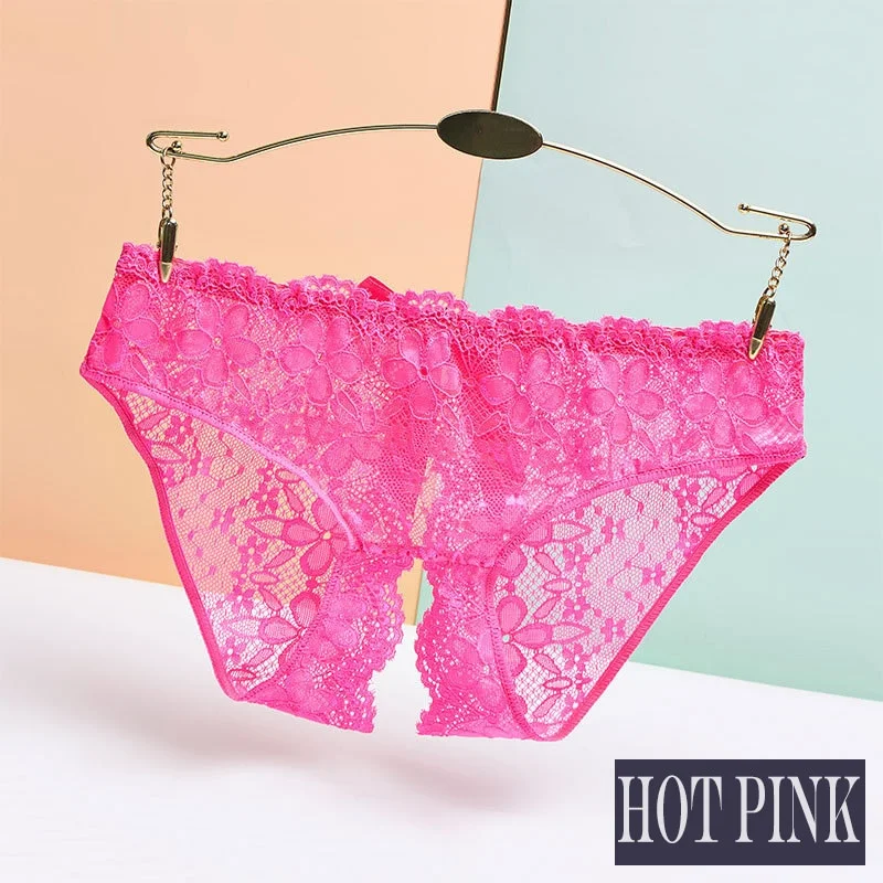 Uaang Women Sexy Panties Exotic Open Crotch Panties Thong Erotic Lingerie Female Briefs Lace Transparent Crotchless G String Underwear