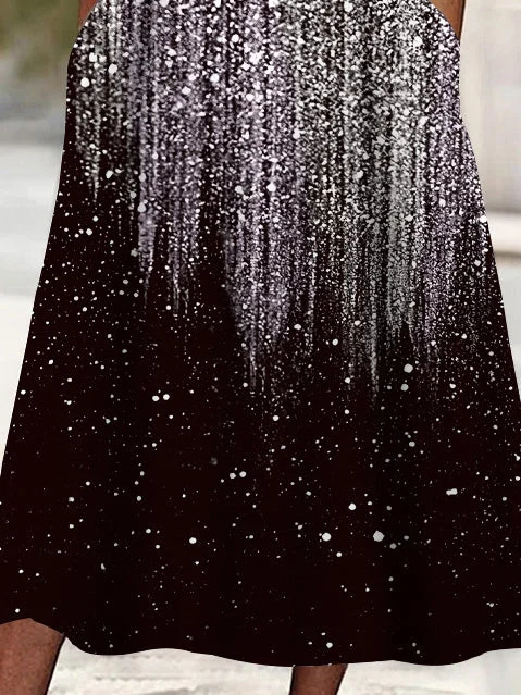 Women's 3/4 Sleeve V-neck Gradient Printed Lace Stitching Midi Dress