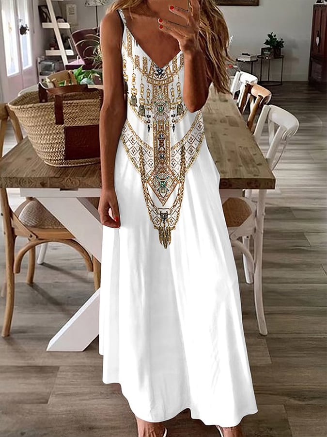 Women's Western Tribal Print Sleeveless Maxi Dress