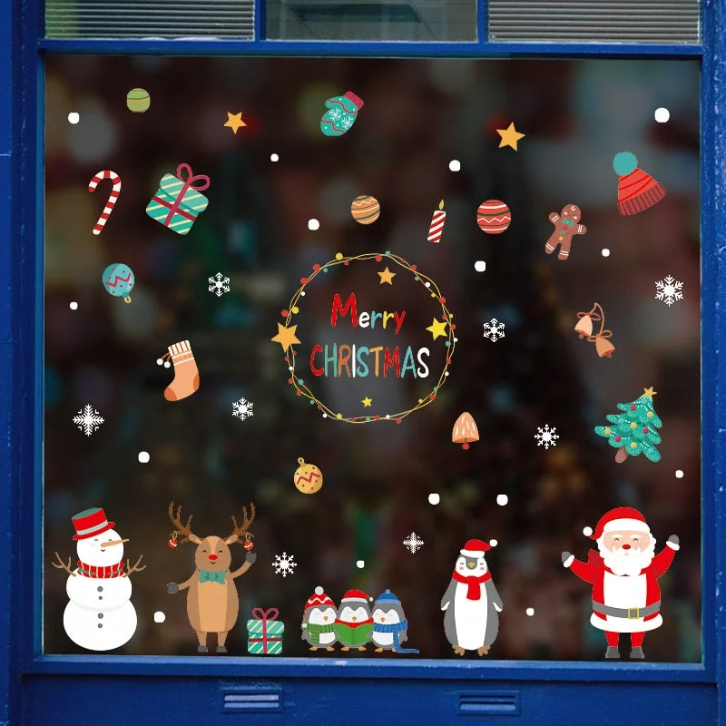 2021 Christmas Wall Stcikers New Year Window Decoration Santa Claus Home Decor PVC Vinyl Wall Decals Fashion House Decoration