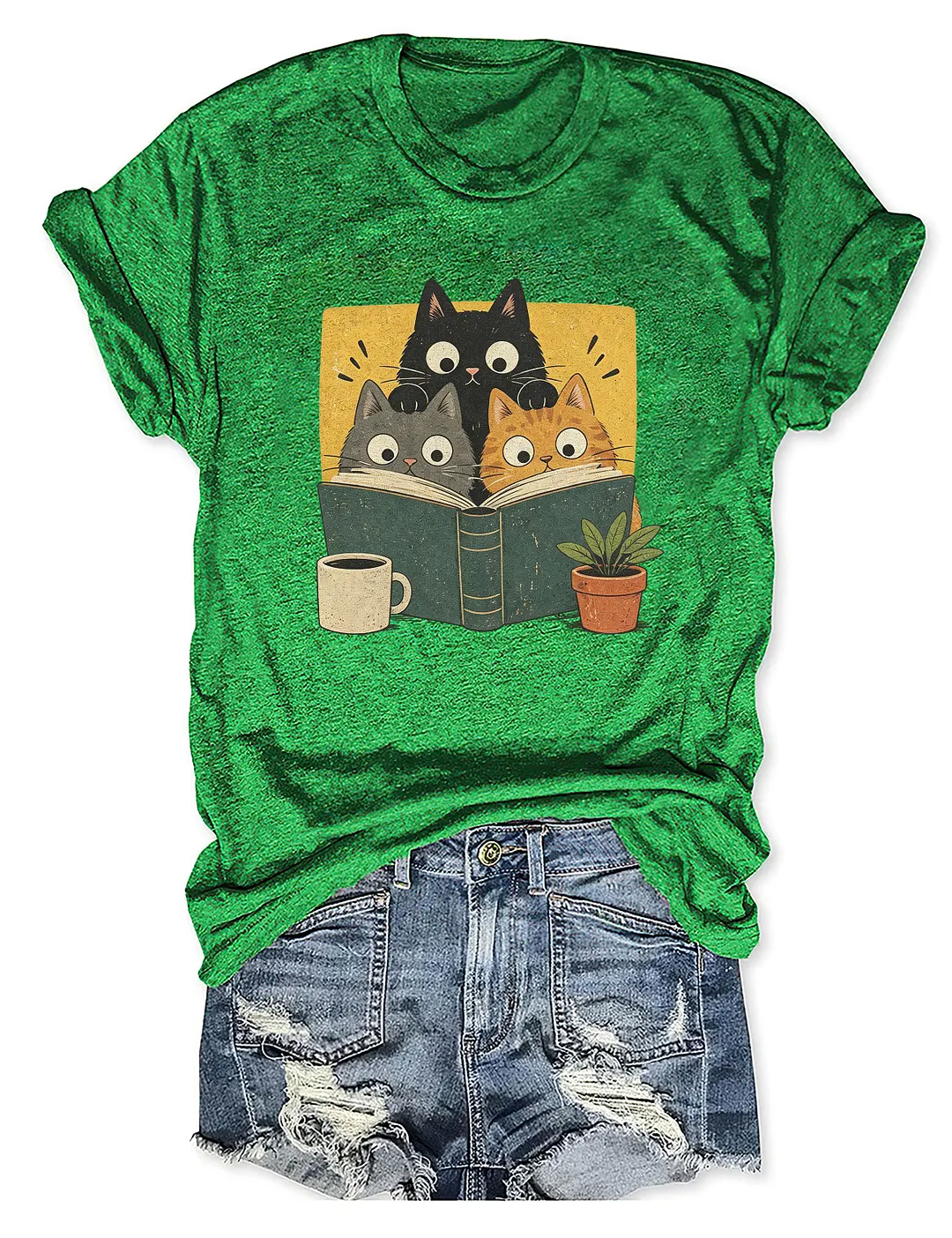 Retro Curious Reading Cats T-shirt