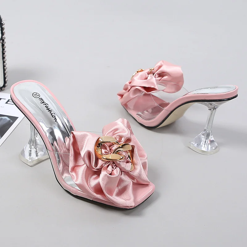 Wongn Wongn Summer Banquet Wine Glass With Square Head Glass Glue Word Drag High Heel Sandals Butterfly Knot Big Flower