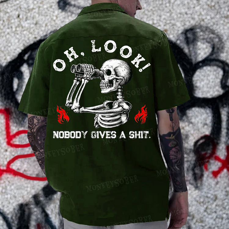 Oh Look Nobody Gives A Shit Funny Reversible Printed Button Up Shirt