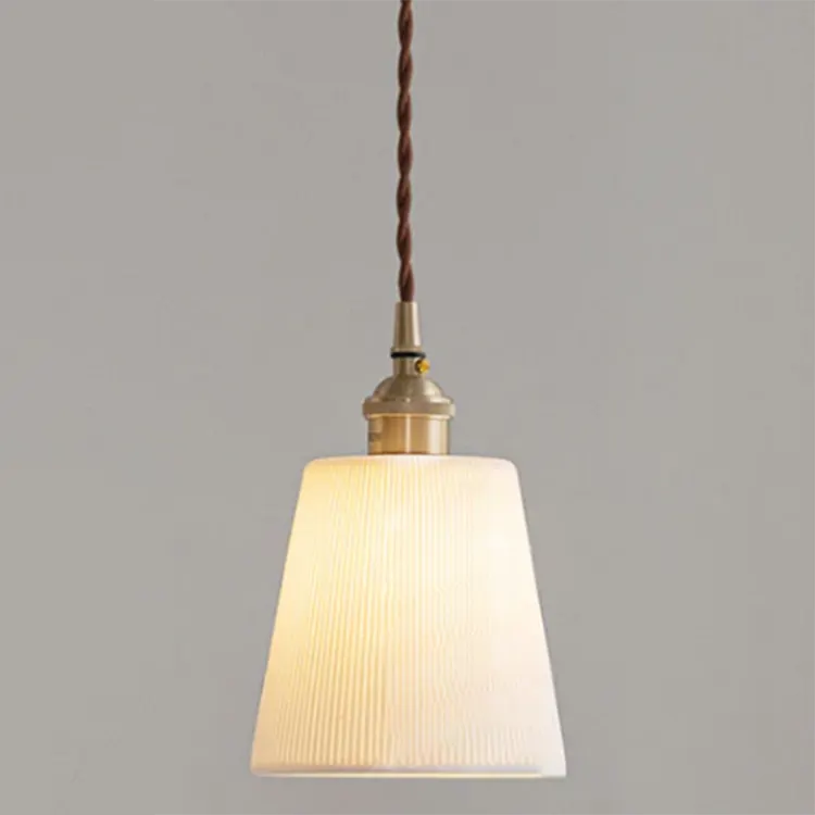 Contemporary Scandinavian Round Cylinder Cone Copper Ceramic 1-Light Pendant Light For Dining Room