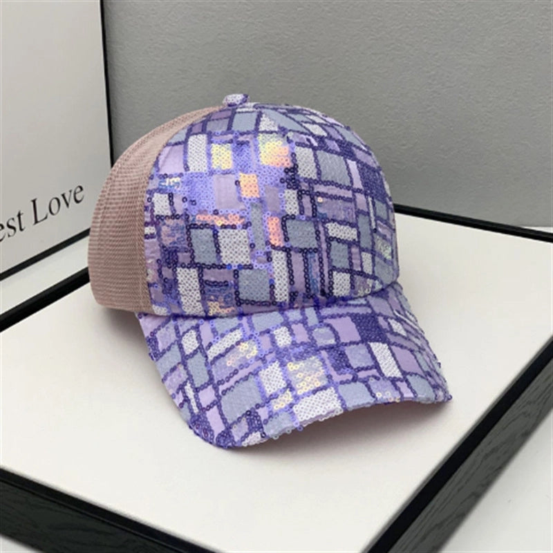 Women’s Streetwear Shiny Solid Color Sequins Curved Eaves Baseball Cap