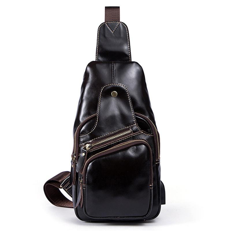 Men's Chest Bag Fashion Casual Leather Crossbody Bag With Earphone Hole And Usb Charging Port