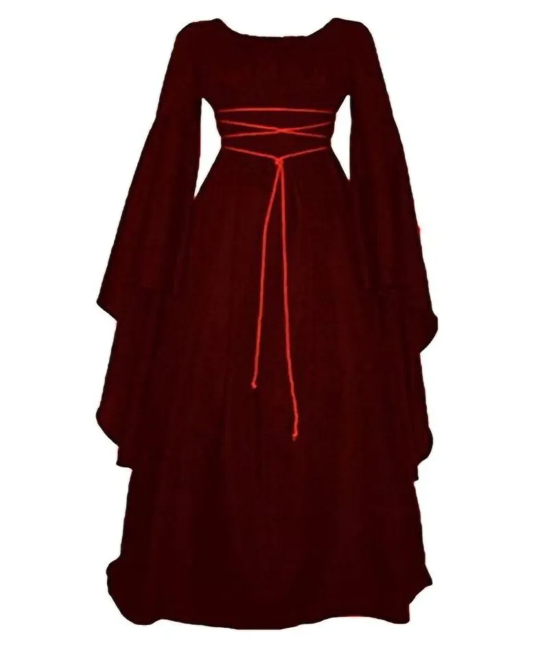Brownm Sleeve Satin Round Neck Irregular Belt Women's Dress Halloween Costume