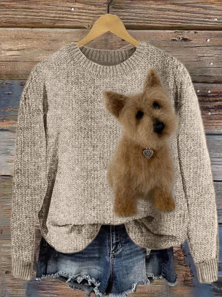 VChics Cairn Terrier Dog Felt Art Cozy Knit Sweater