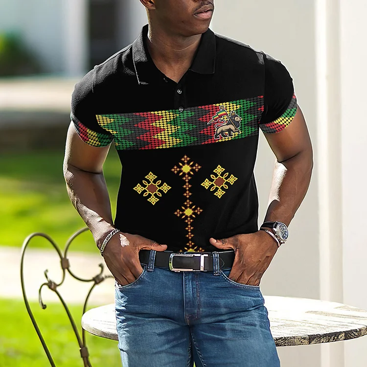 BrosWear Trendy African Ethnic Print Reggae Polo Shirt