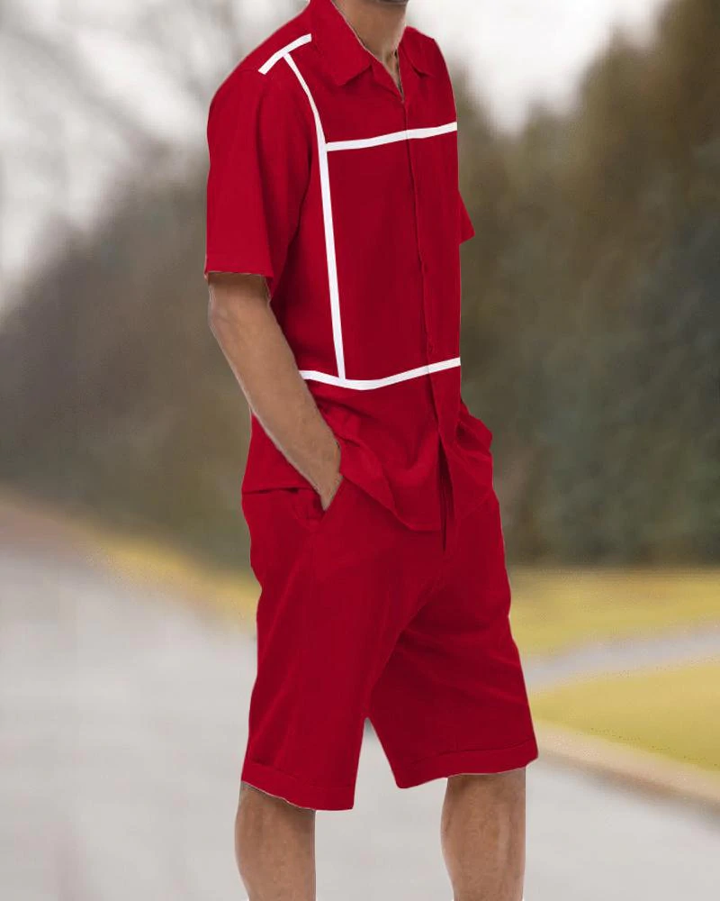 Two Piece Printed Walking Short Sleeve Suit with Shorts