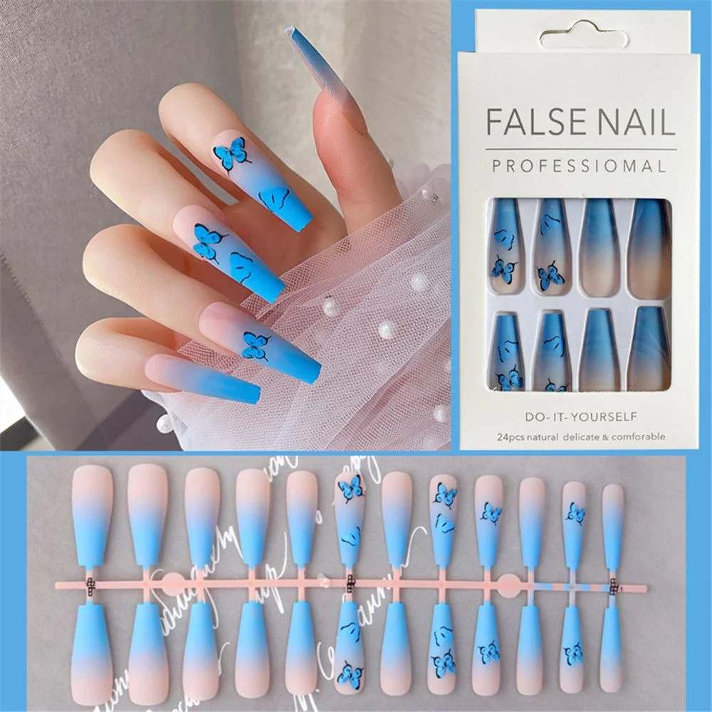 24pcs Extra Long Coffin False Nails yellow Flower designs Rhinestone Ballerina Fake Nails Full Cover Nail Tips Press On Nails-Nail Inspo