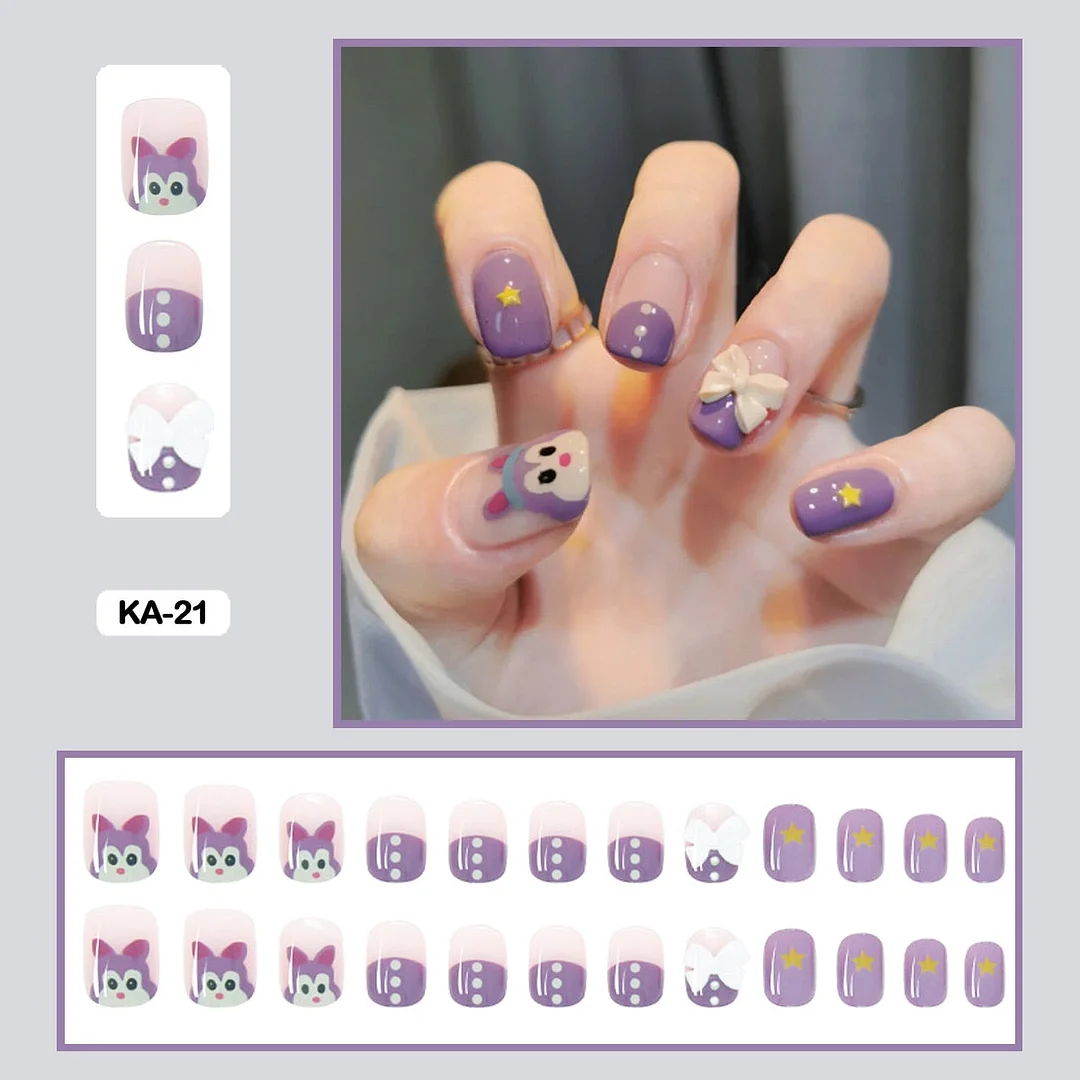 24PCS False Nails with Glue Lovely Fresh Personality Stick on Nails Retro Elegant Graffiti Press on Nails Art DIY Manicure Tool-Nail Inspo