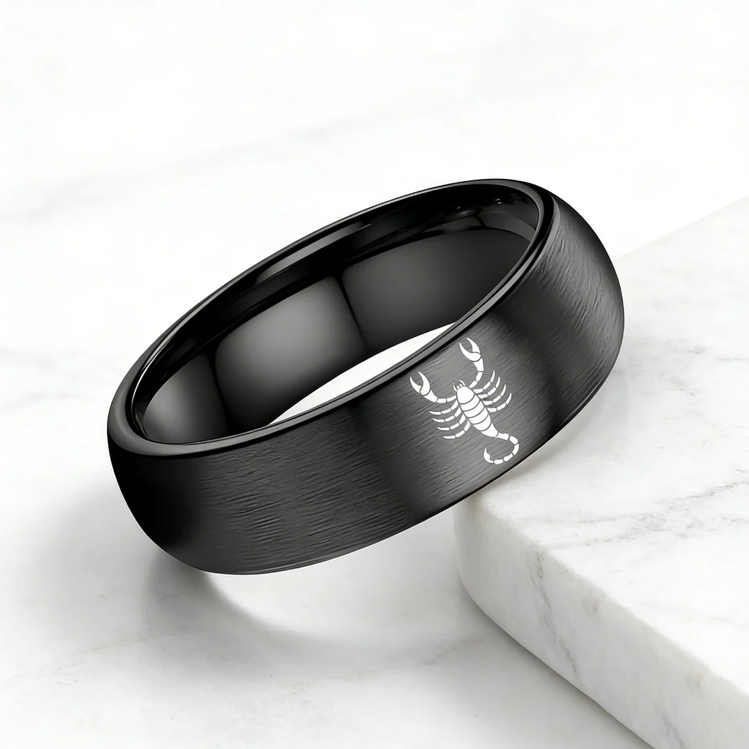 Scorpio Couples Dome Tungsten Carbide Rings Black Tungsten Wedding Bands for Men and Women 4MM 6MM 8MM