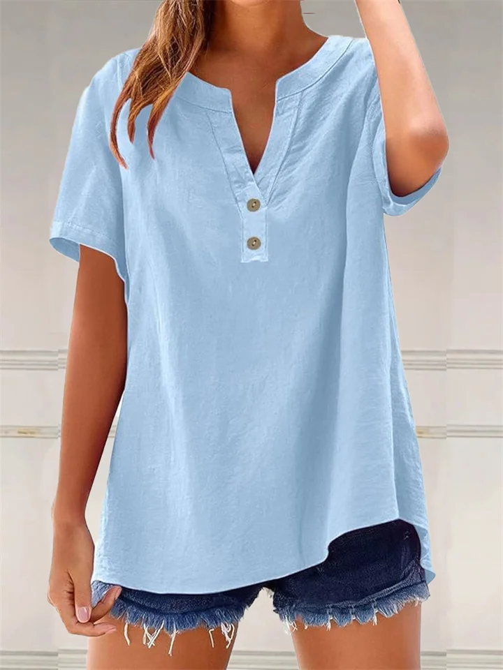 Summer Casual Shirt Loose Women's Fashion Cotton Linen Shirt Top