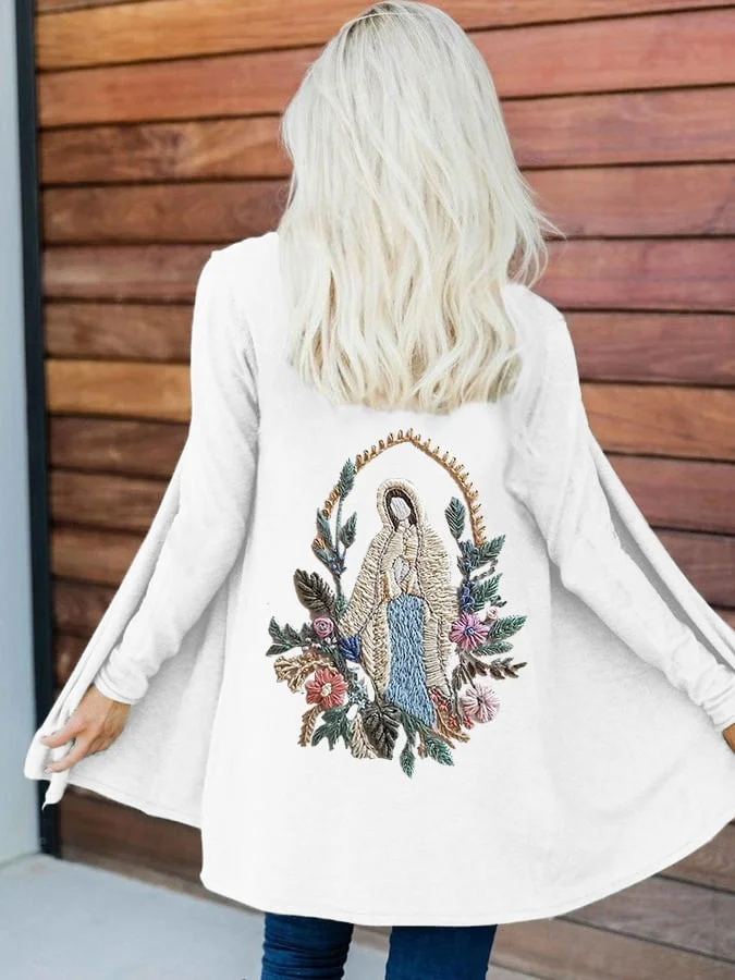 Women's Christian Our Lady Floral Print Casual Cardigan