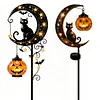 Iron Black Cat Moon Ground Lamp with Auto On/Off Solar-Powered Garden Light