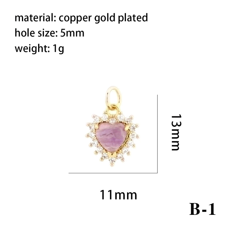 Minimalist Oval Water Droplets Heart Shape Stone Copper Plating Inlay Zircon 18k Gold Plated Charms