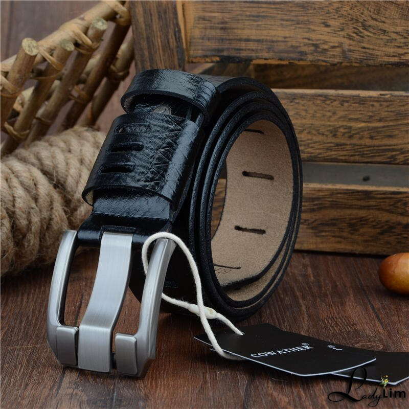 Men's Cowskin Genuine Leather Automatic Buckle Closure Belts