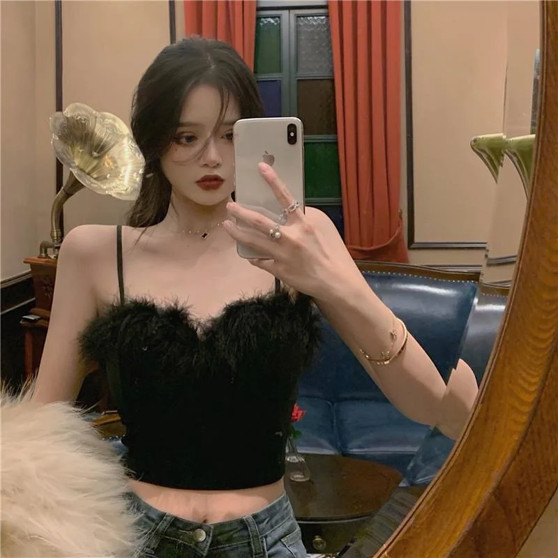 Camis Women V-neck Black Solid Simple Basic Design Sexy Club Party High Street Female Tops Summer Casual Slim Fashion Chic New