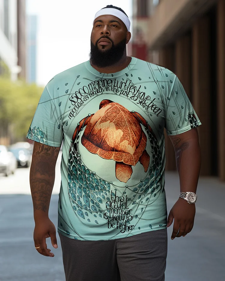 Men's Plus Size Art Turtle Ocean Short Sleeve T-Shirt