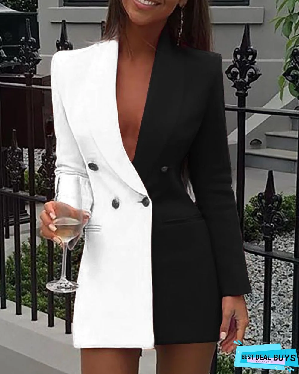 Color Block Patchwork Long Sleeve Blazer Dress