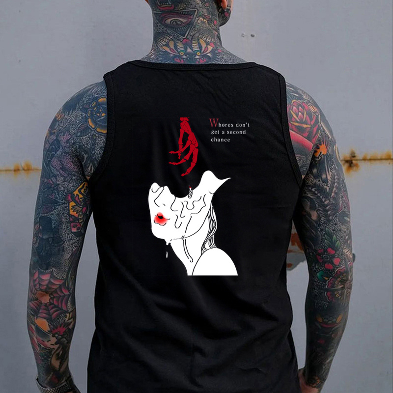 WHORES DON'T GET A SECOND CHANCE Graphic Print Vest