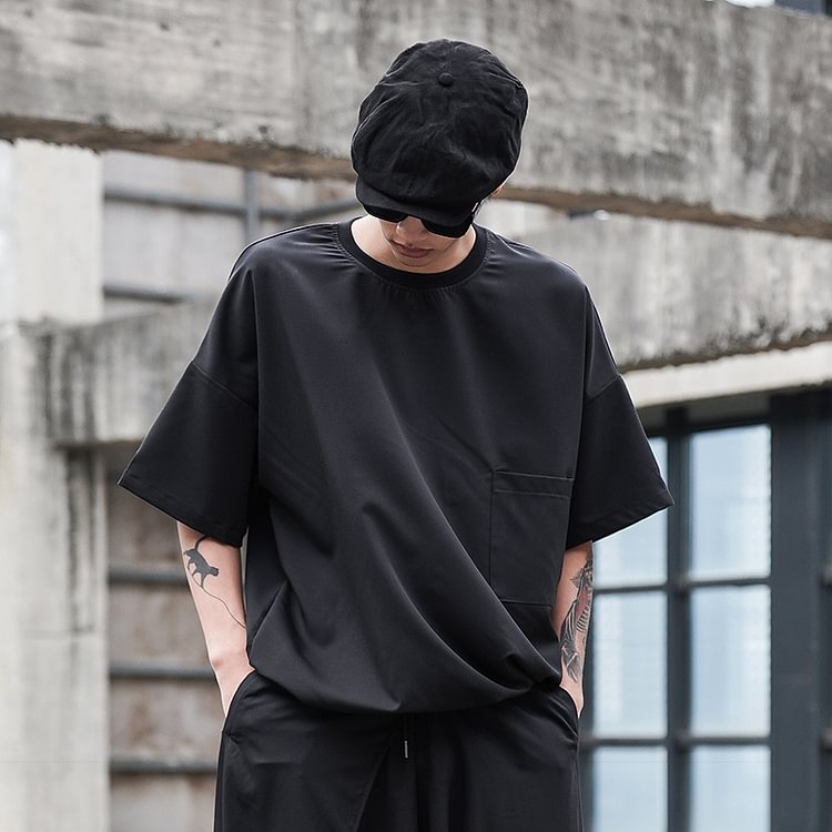 Dawfashion-Dark Japanese Loose Drop Shoulder Shirt Short Sleeve T-shirt-Yamamoto Diablo Clothing