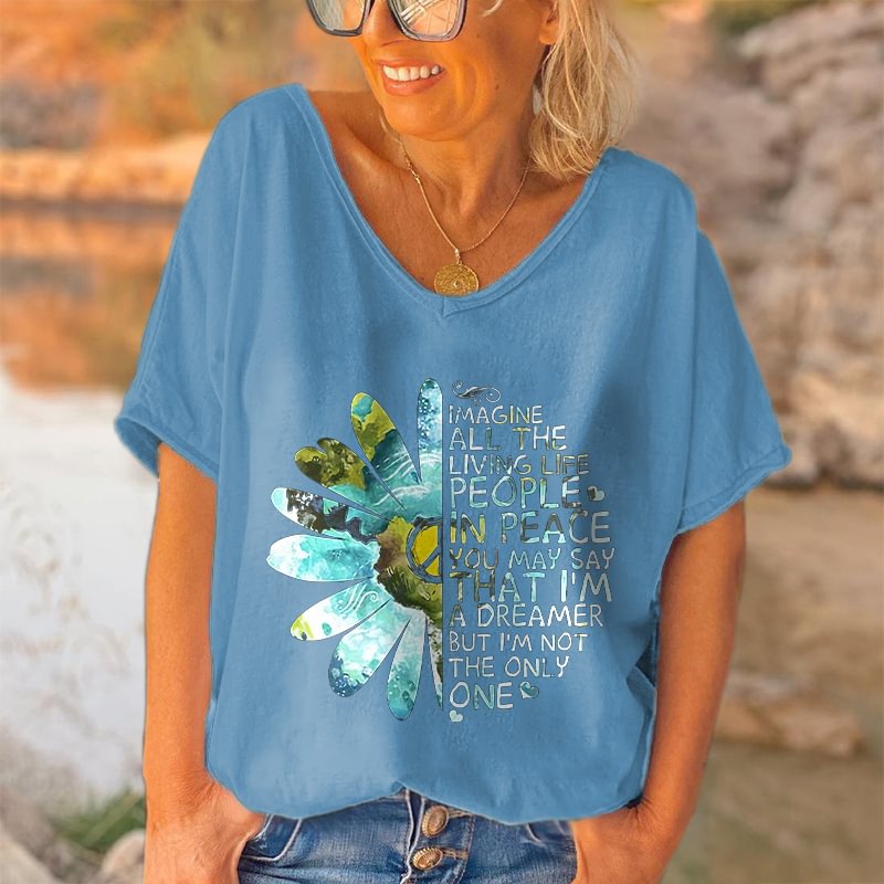 Imagine All The Living Life People In Peace Printed T-shirt