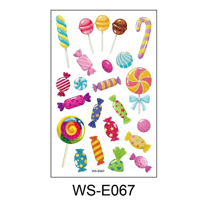 10 Kinds Glitter Powder Temporary Tattoos Cartoon Ice Cream Candy Cakes Kids Fake Tattoo Sticker Cute Party Makeup Tools