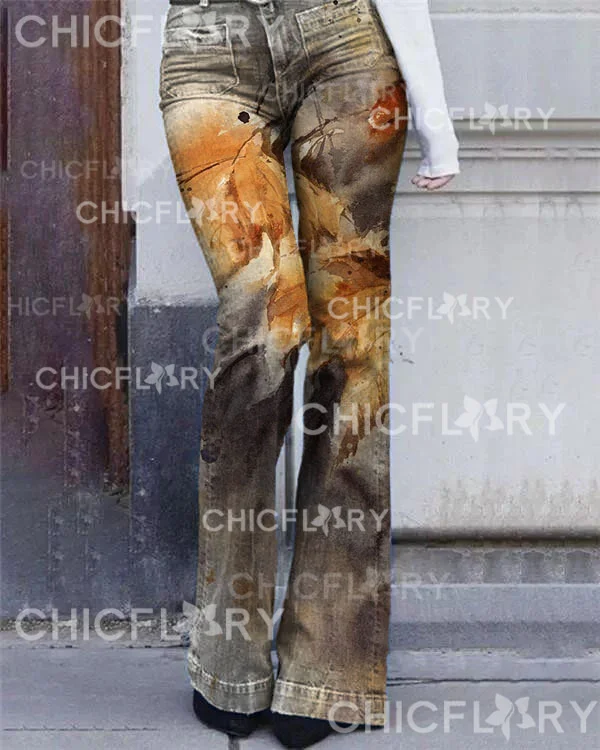 Women's Autumn Maple Print Jeans