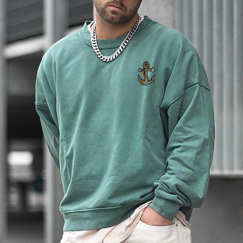 Men's Anchor Print Holiday Sweatshirt、、URBENIE