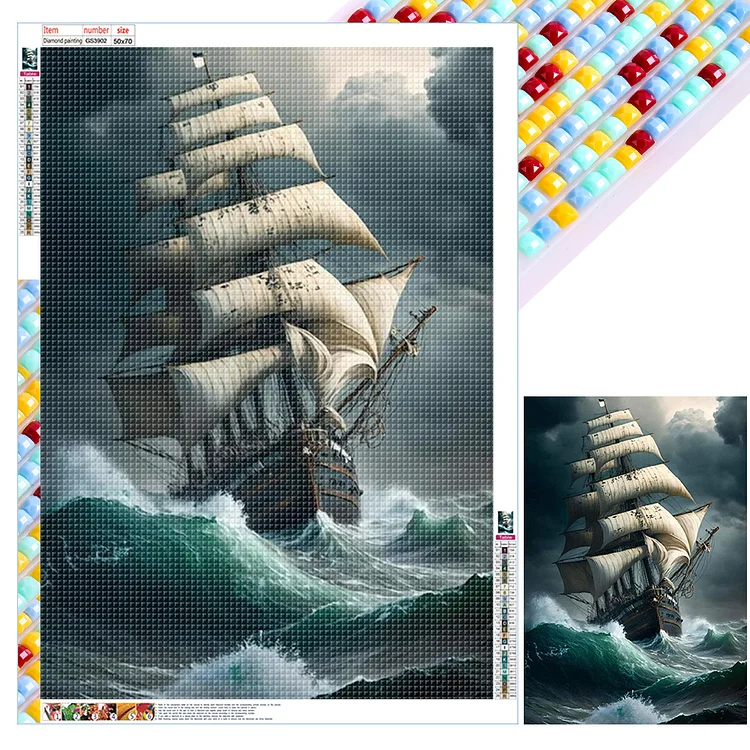 Sailing Ship Stormy Sea Boat 5D Diamond Painting Kits Embroidery Full Drill  Art
